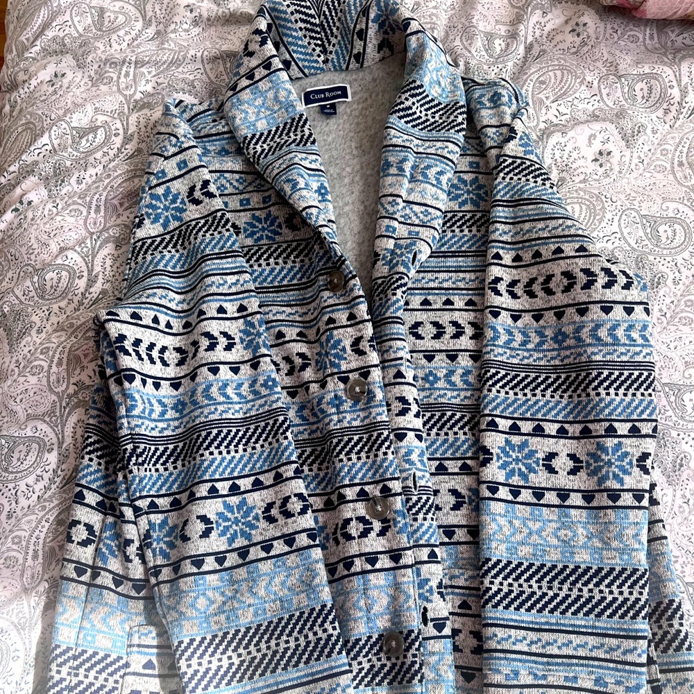 Fair isle cardigan sweater. M. Unused
